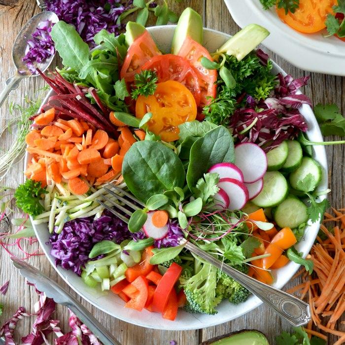 A crate of freshly picked salad vegetables