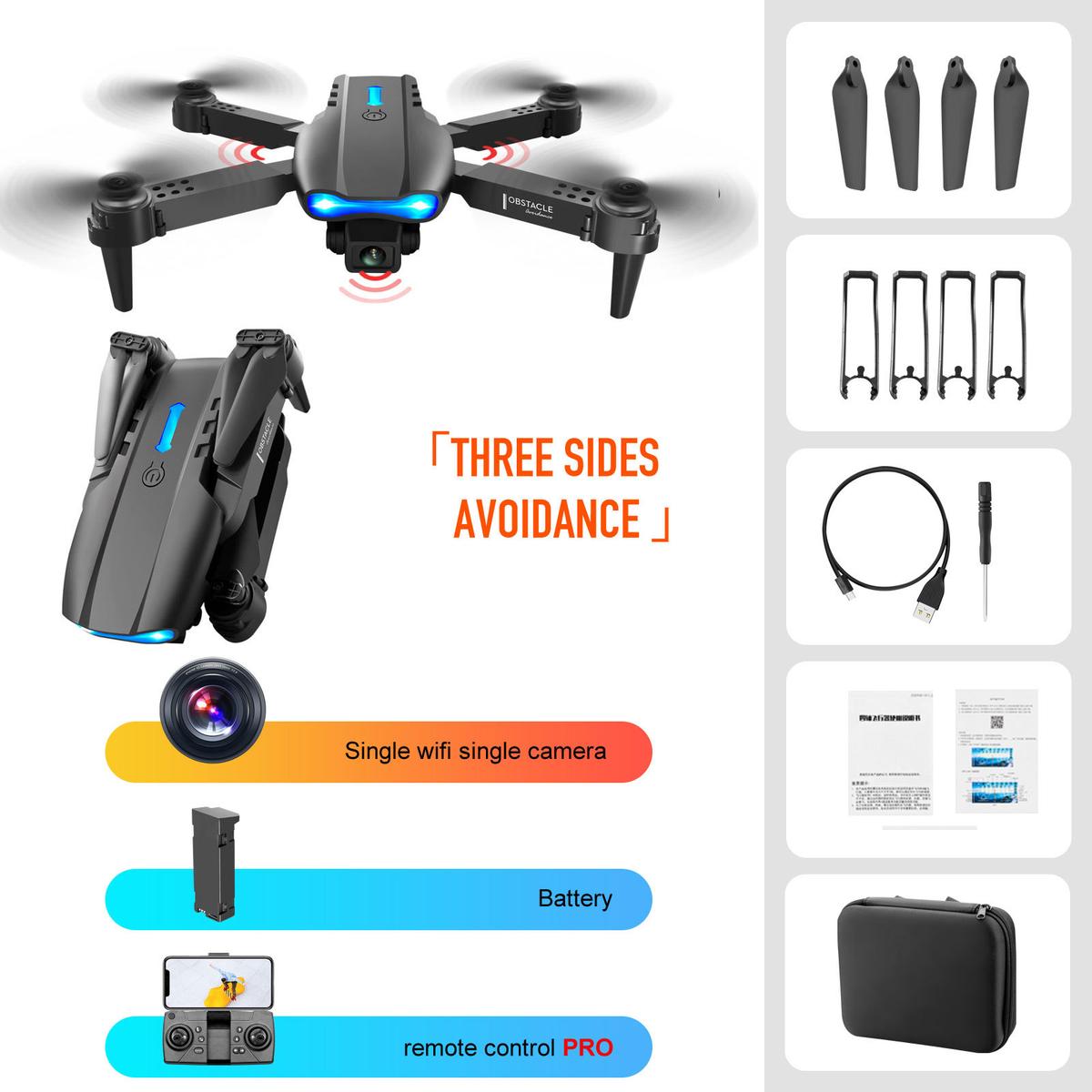 4K Dual Camera Remote Control Three-sided Obstacle Avoidance Drone Obstacle avoidance black 4K dual WIFI single battery