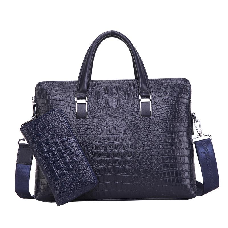 2021 Men Business Handbag Cross Section Pattern Casual Briefcase PU Leather Messenger Bag For Men Blue 1