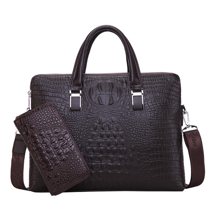 2021 Men Business Handbag Cross Section Pattern Casual Briefcase PU Leather Messenger Bag For Men Brown 1