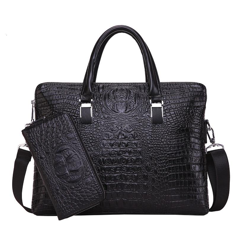 2021 Men Business Handbag Cross Section Pattern Casual Briefcase PU Leather Messenger Bag For Men Black 1