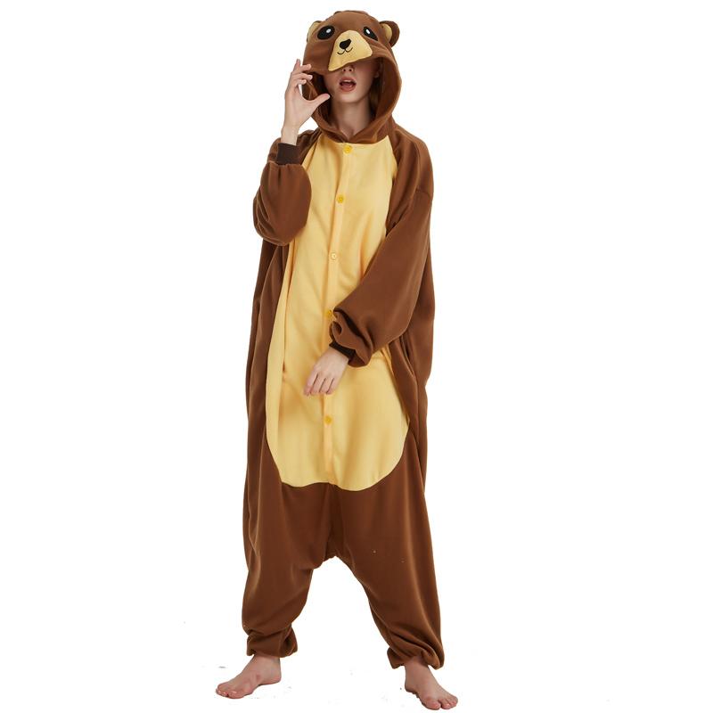 Brown Bear Polar Fleece Cartoon One-piece Animal Pajamas Brown L