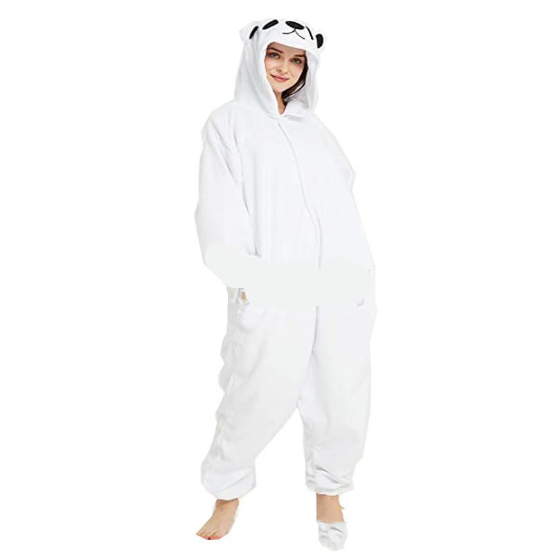 Brown Bear Polar Fleece Cartoon One-piece Animal Pajamas White L