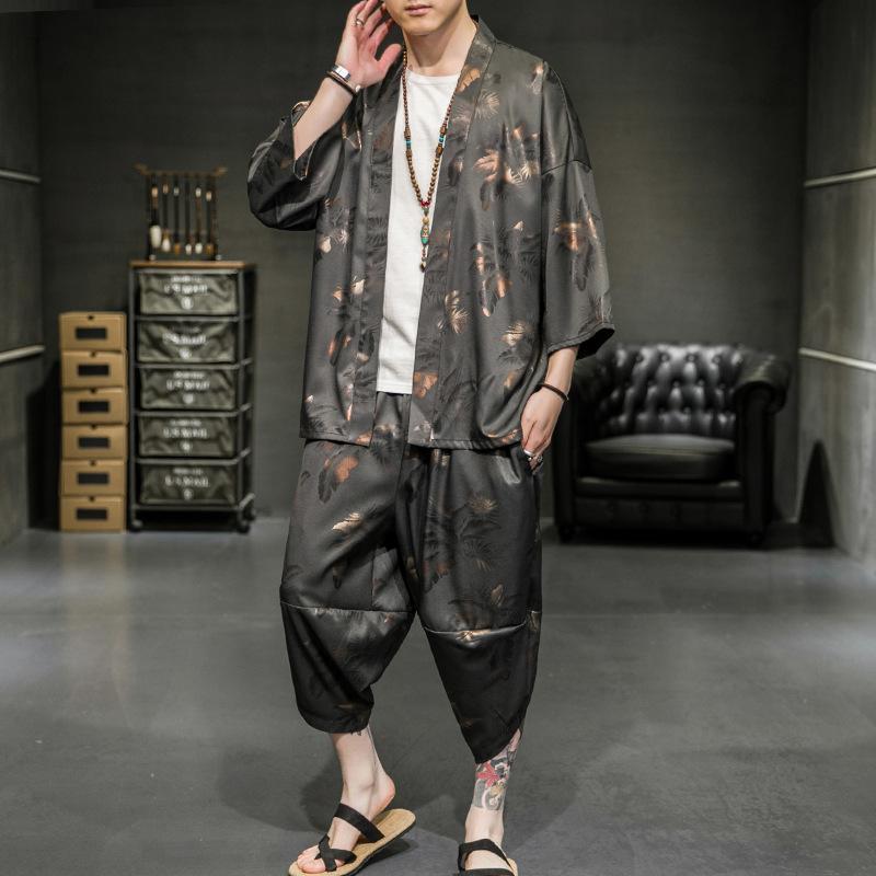 Ice Silk Digital Printing Fashion Retro Suit Jacket Grey 2XL