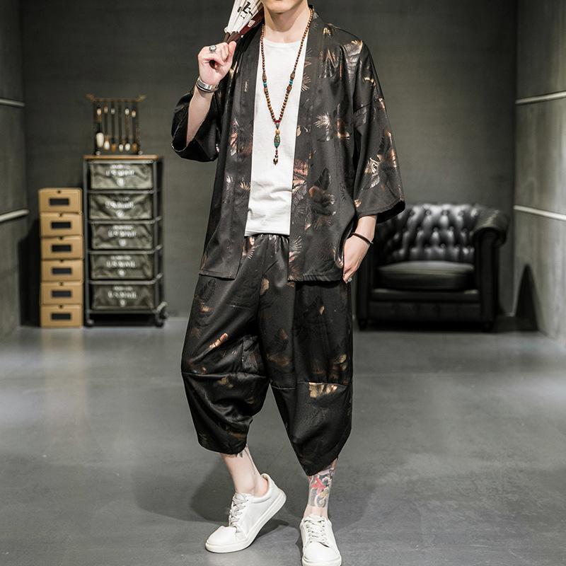 Ice Silk Digital Printing Fashion Retro Suit Jacket Black 2XL