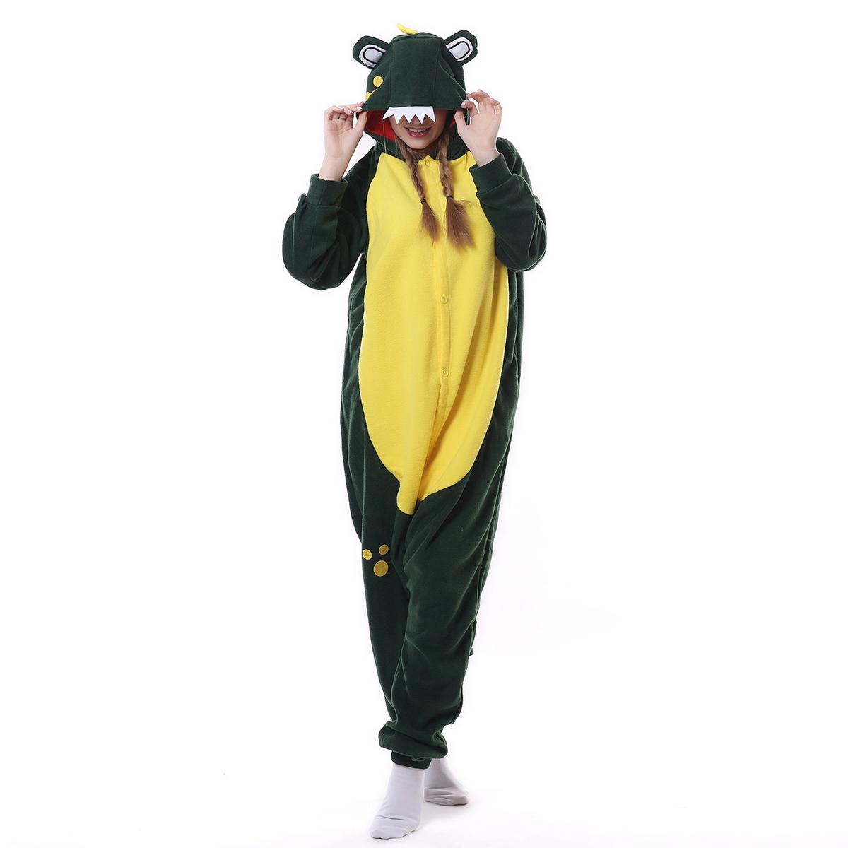 Cartoon Animal One-Piece Pajamas Autumn And Winter Couples Home Service Blue yellow L
