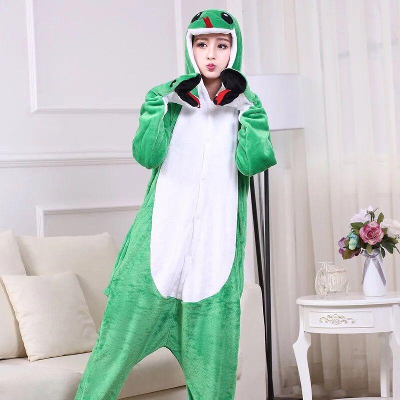 Autumn And Winter Foreign Trade New Style Jack Finn Green Snake Long Tail Monkey Flannel One-piece Pajamas Men And Women Home Clothes Green L