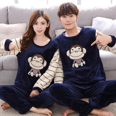 Plus Size Couple Plus Fertilizer Plus 200 Kg Plus Velvet Velvet Pajamas Women Striped monkey Female L