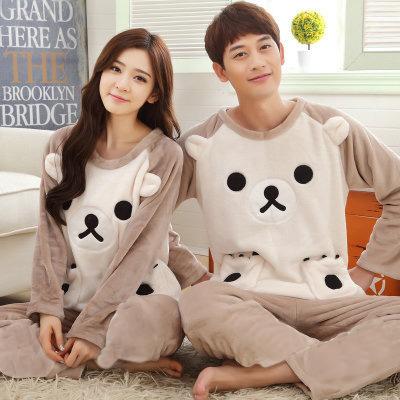 Plus Size Couple Plus Fertilizer Plus 200 Kg Plus Velvet Velvet Pajamas Women White biscuit bear Female L
