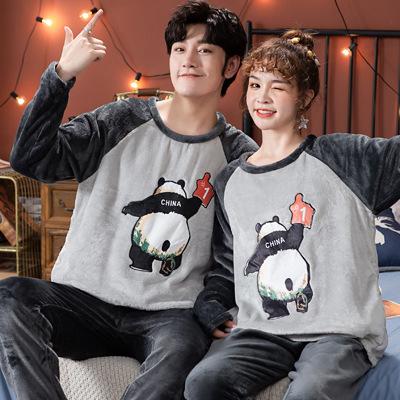 Plus Size Couple Plus Fertilizer Plus 200 Kg Plus Velvet Velvet Pajamas Women Panda back Female L
