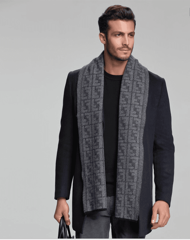 2021 autumn and winter new men's scarf cashmere tide men's business casual thick warm scarf long double-sided M5106 black grey lattice 30x180cm