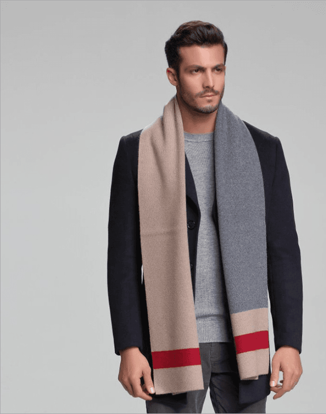 2021 autumn and winter new men's scarf cashmere tide men's business casual thick warm scarf long double-sided M5113 grey Camel 30x180cm