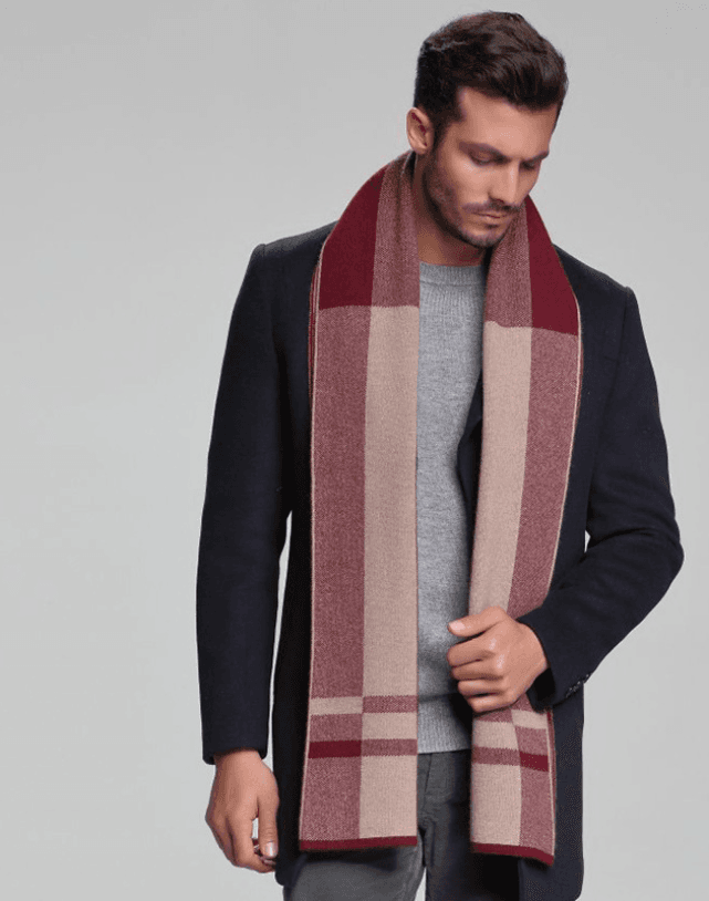 2021 autumn and winter new men's scarf cashmere tide men's business casual thick warm scarf long double-sided M5110 crimson 30x180cm