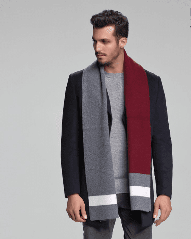 2021 autumn and winter new men's scarf cashmere tide men's business casual thick warm scarf long double-sided M5113 grey red 30x180cm