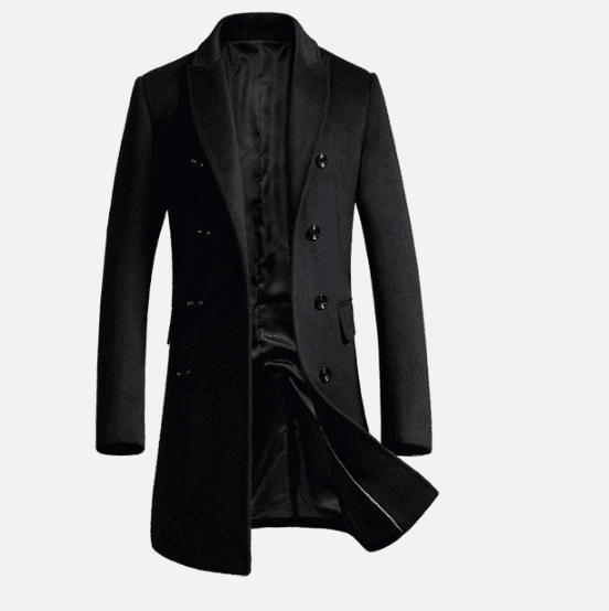 Men's woolen coat slim fit trench coat Black 170cm