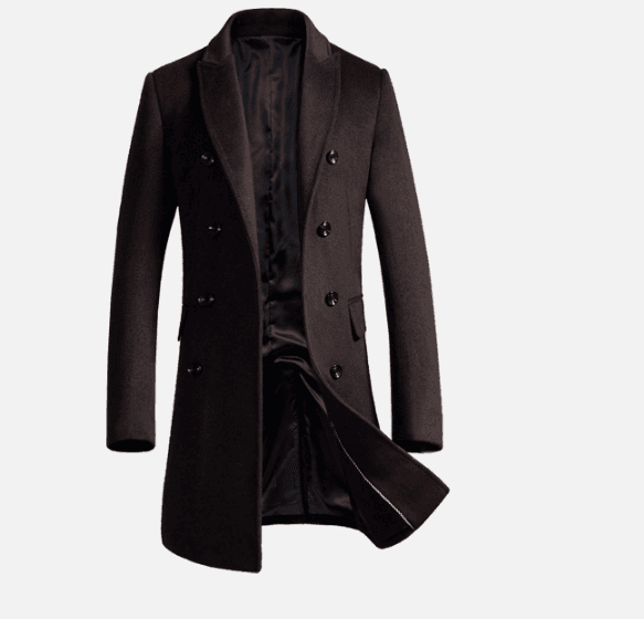 Men's woolen coat slim fit trench coat Wine red 170cm