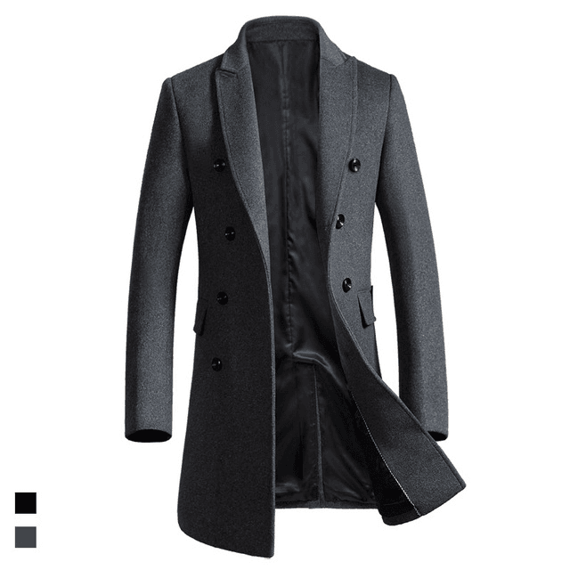 Men's woolen coat slim fit trench coat Deep Grey 170cm