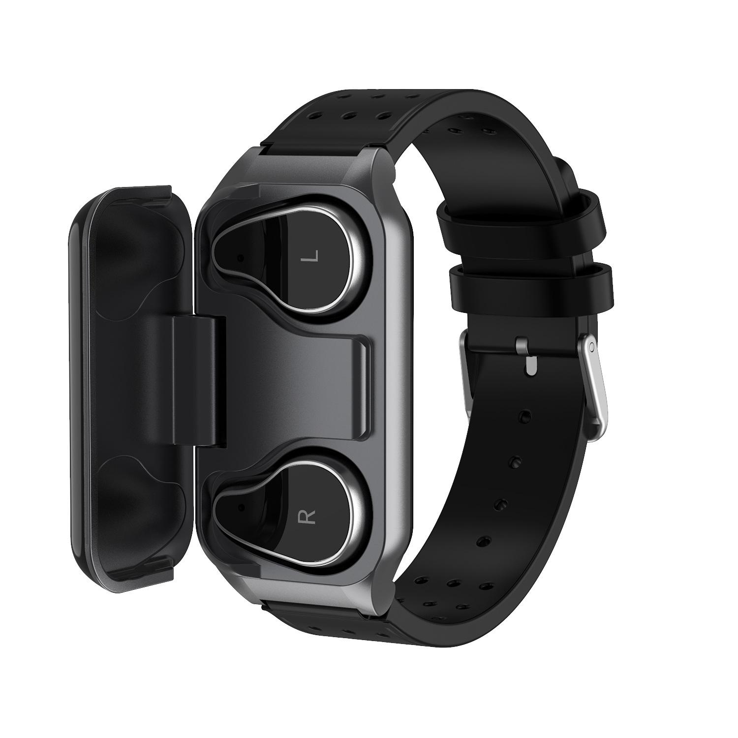 Watch Bluetooth headset dual in one Black Silicone strap