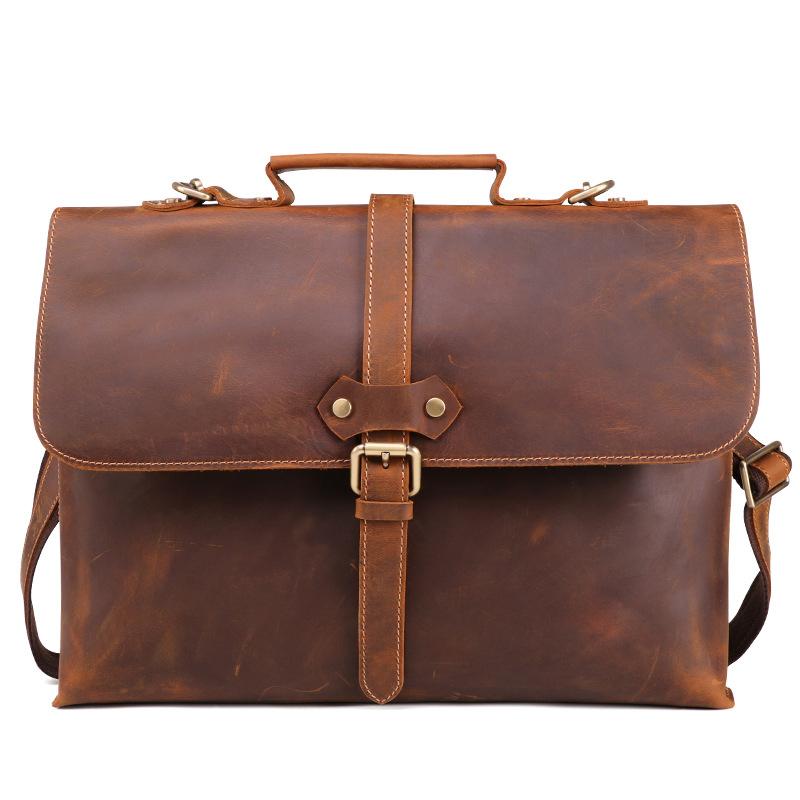 Leather men's briefcase Brown