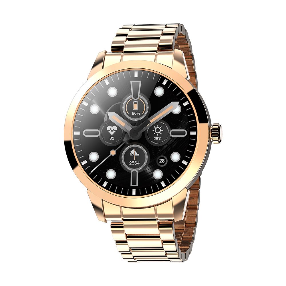 2020 Wholesale Fashion Stainless Steel Pedometer IP68 Waterproof Smart Watch With Blood Pressure and Heart Rate Gold