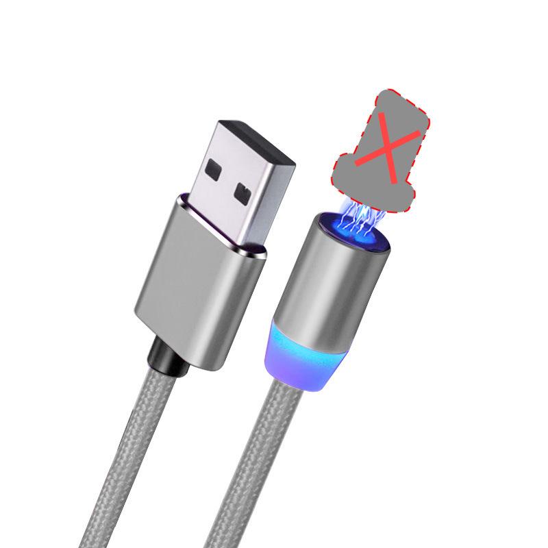 Magnetic Data Cable, Fast Charging, Flash Charging Tip, Car Charging Cable, Three In One Silver 1 meter noodle + Android head