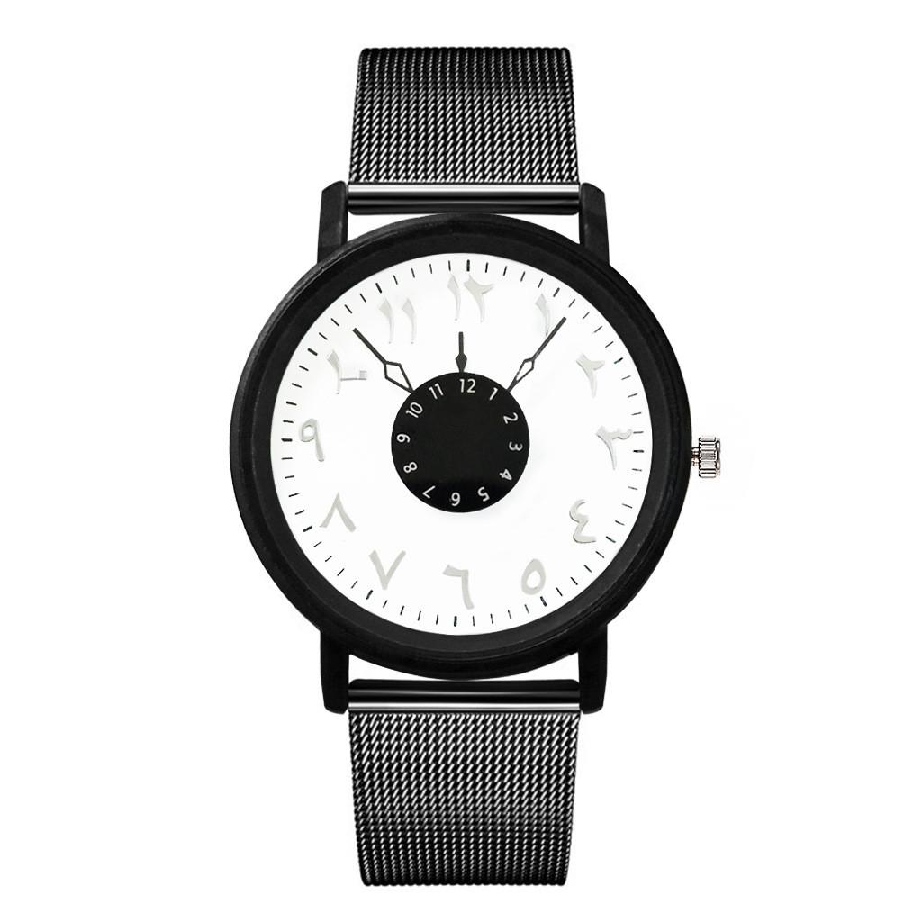 New Ultra-thin Mesh Belt Men's And Women's Casual Watch Black with white surface