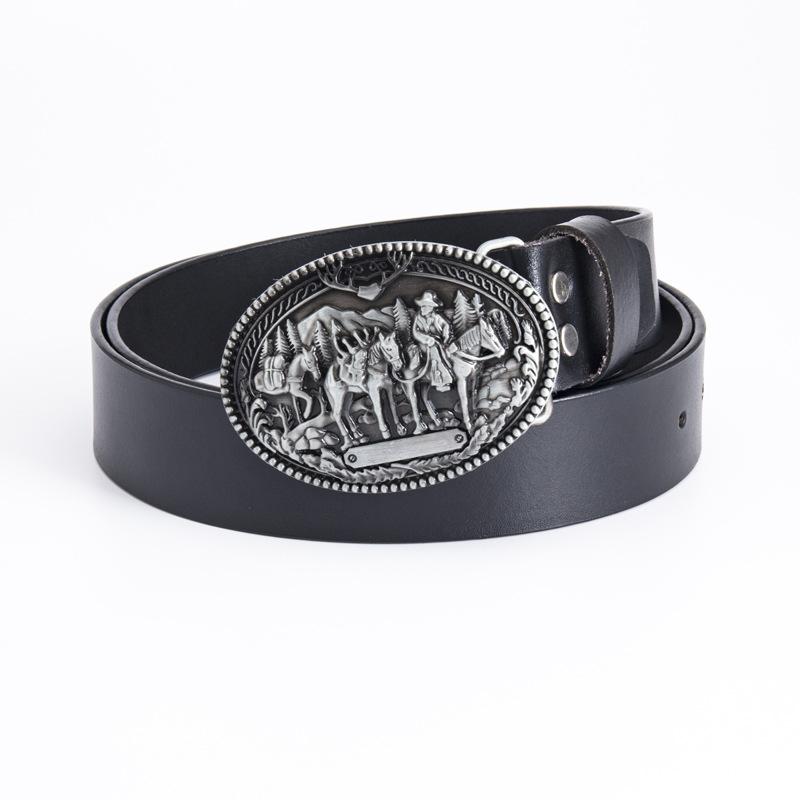 Silver buckle black belt Connecting skin 110cm