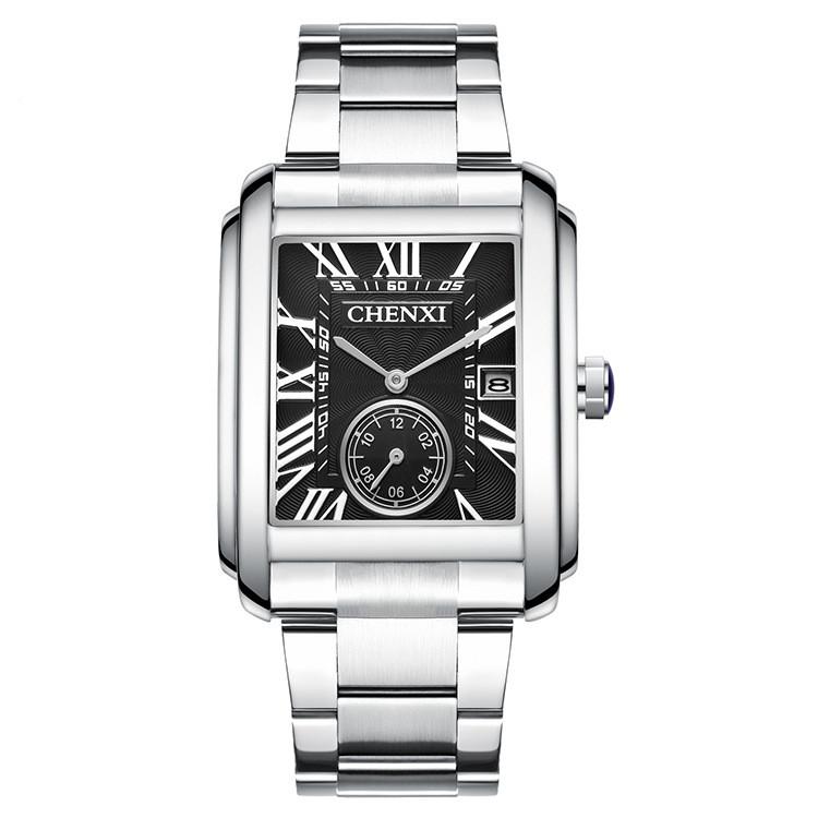 Personalized Square Steel Band Fashion Waterproof Men's Watch White shell black surface