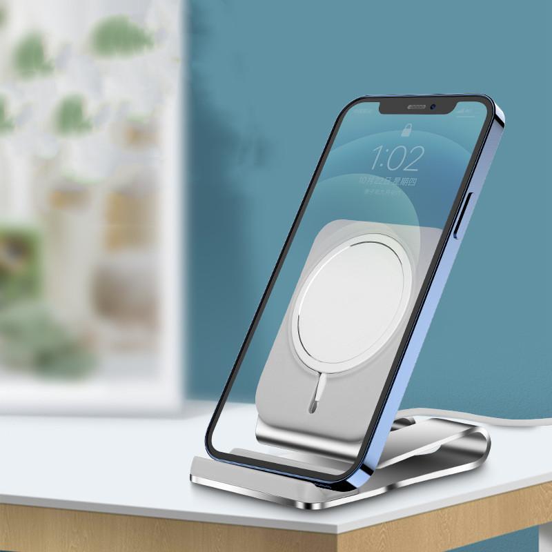 Magnetic Wireless Charging Desktop Phone Holder Silver USB