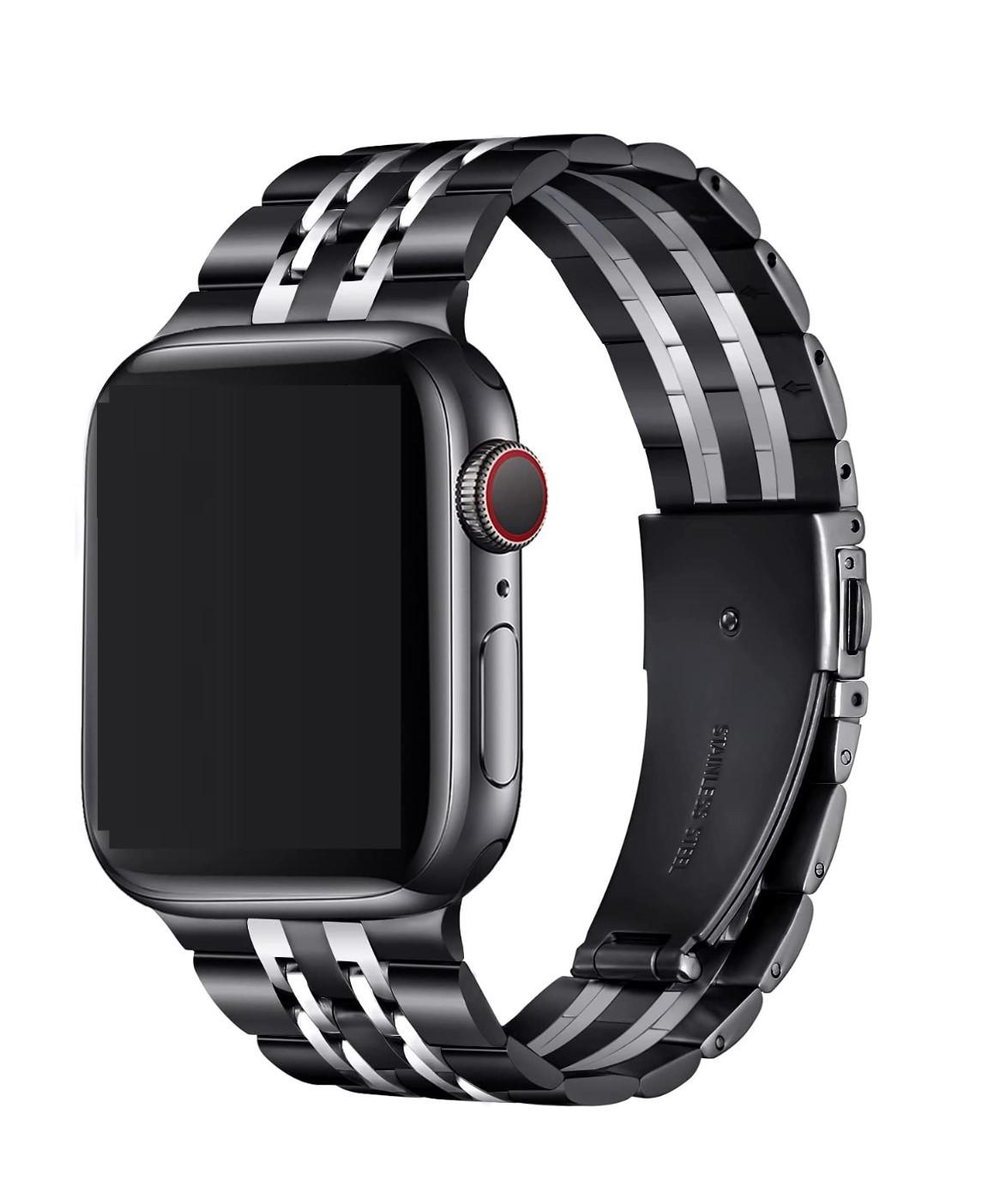 Seven-bead Stainless Steel Solid Metal Strap Black silver