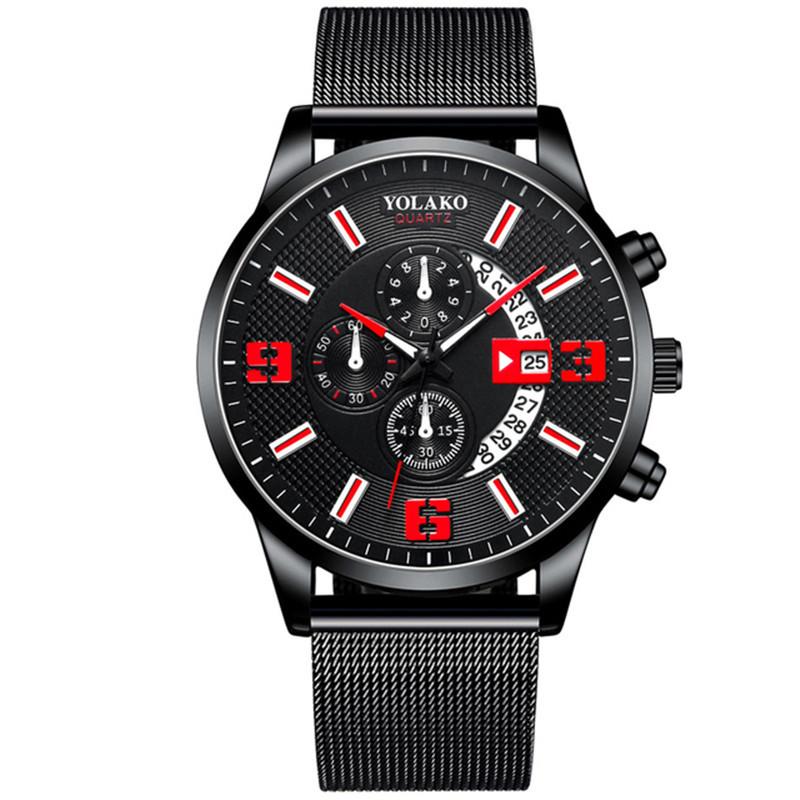 Fashion Three-eye Digital Watch With Calendar Black red