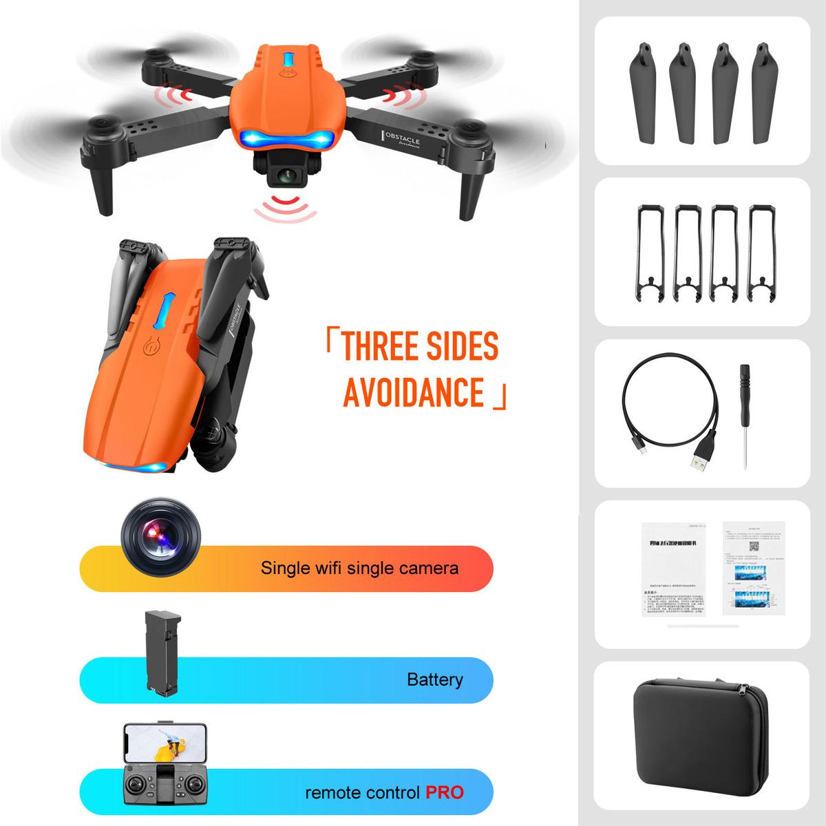 4K Dual Camera Remote Control Three-sided Obstacle Avoidance Drone Obstacle avoidance orange 4K dual WIFI single battery