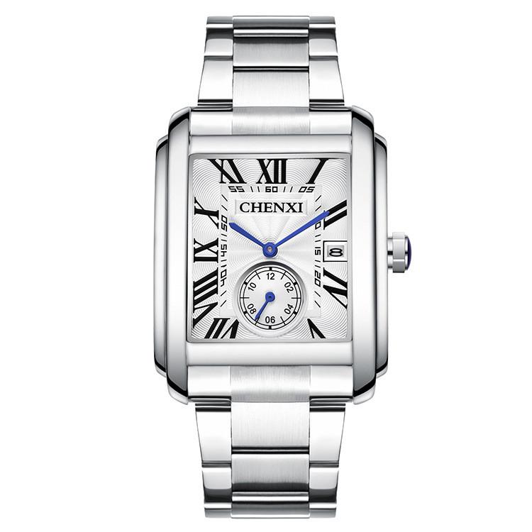 Personalized Square Steel Band Fashion Waterproof Men's Watch White shell white noodles