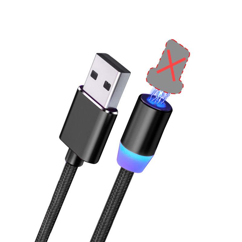 Magnetic Data Cable, Fast Charging, Flash Charging Tip, Car Charging Cable, Three In One Black 1 meter noodle + Android head