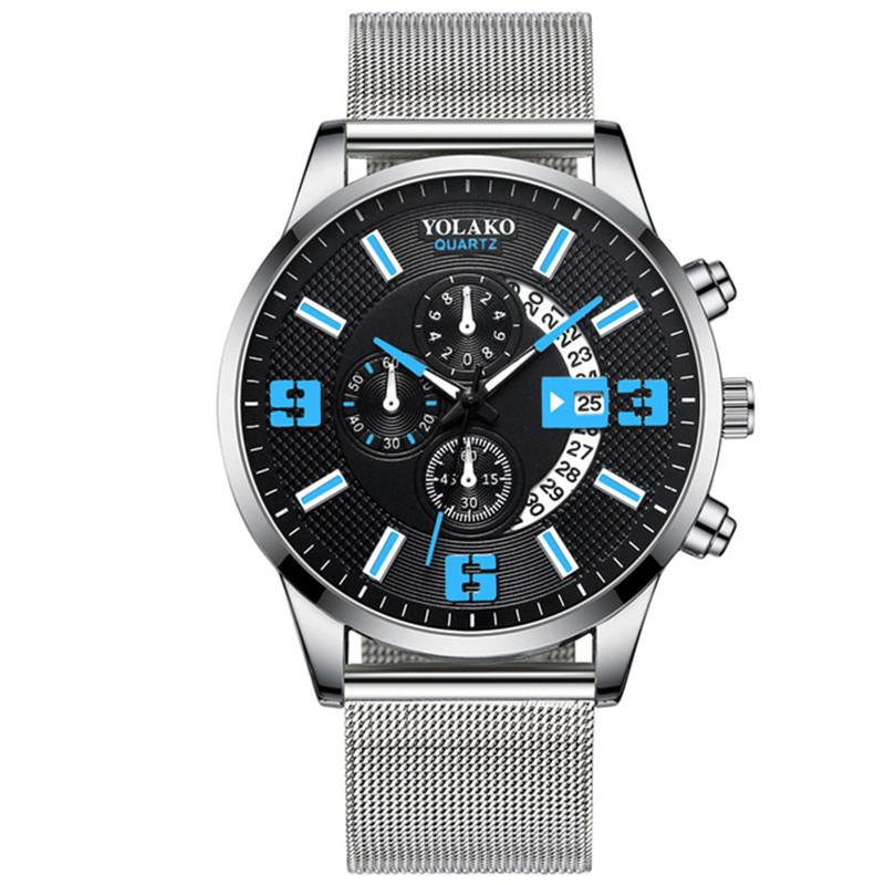 Fashion Three-eye Digital Watch With Calendar Silver blue