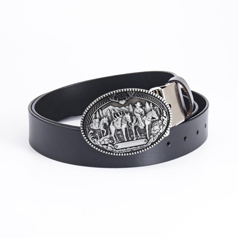Silver buckle black belt Iron clip 110cm