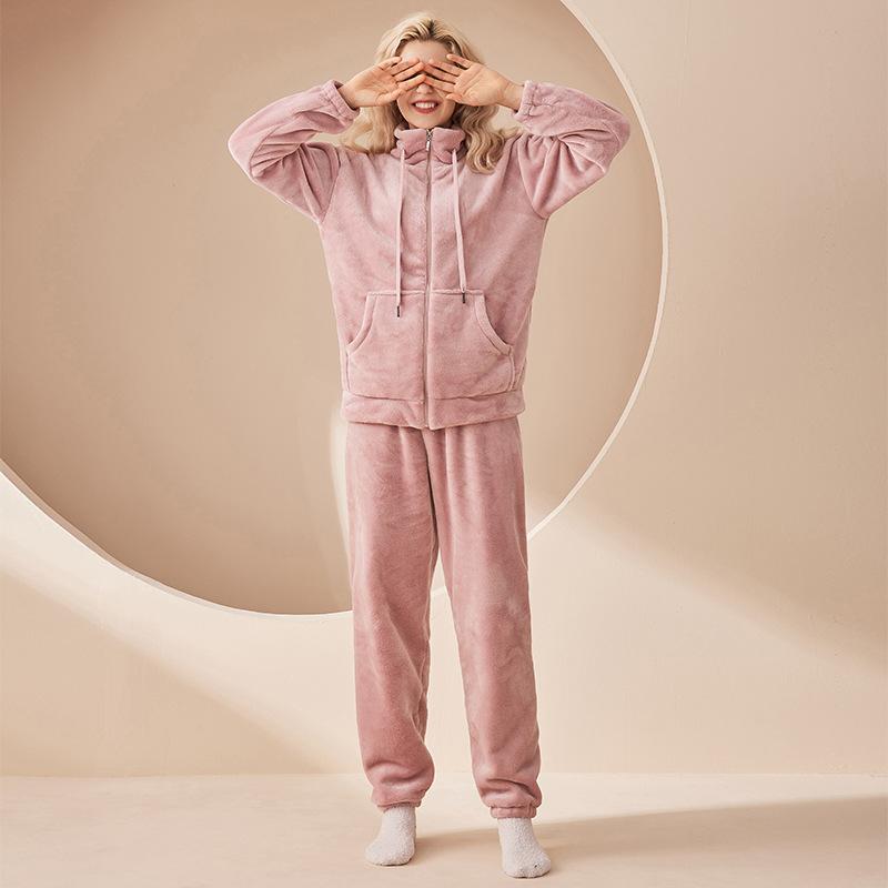 Thickened Flannel Household Clothes Warm Suit Pink Woman L