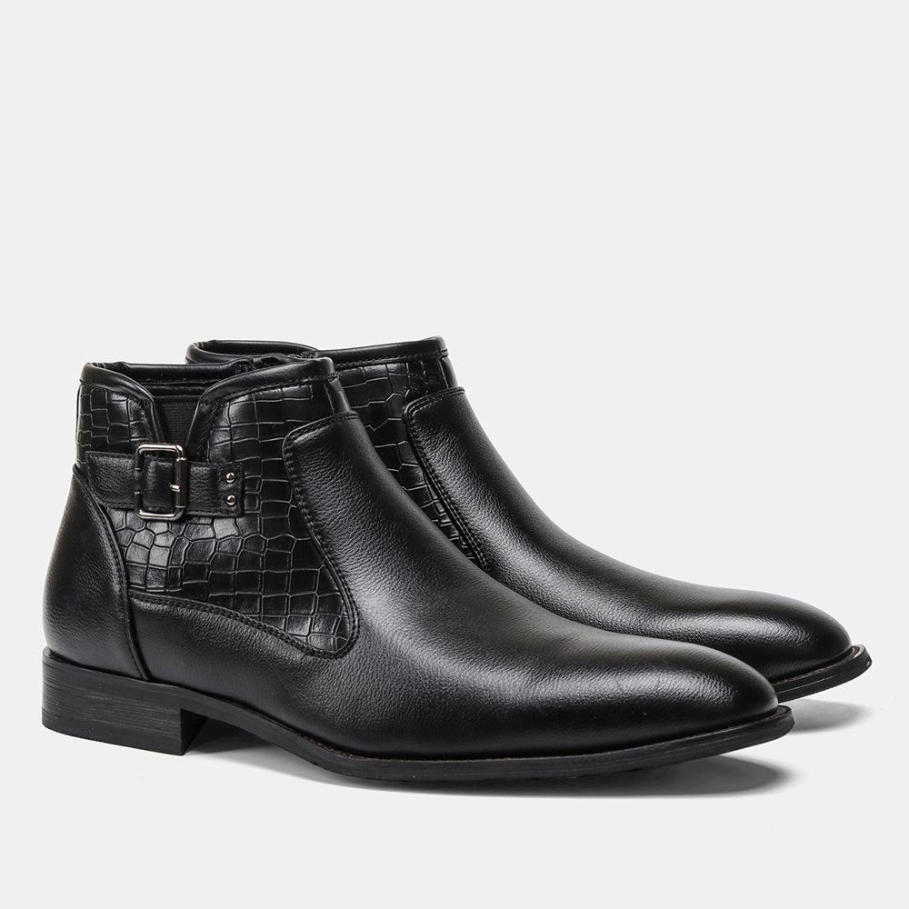 Men's Belt Buckle Side Zipper Plush Boots Black 40