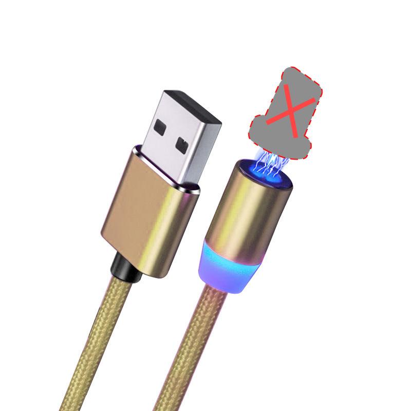 Magnetic Data Cable, Fast Charging, Flash Charging Tip, Car Charging Cable, Three In One Gold 1 meter noodle + Android head