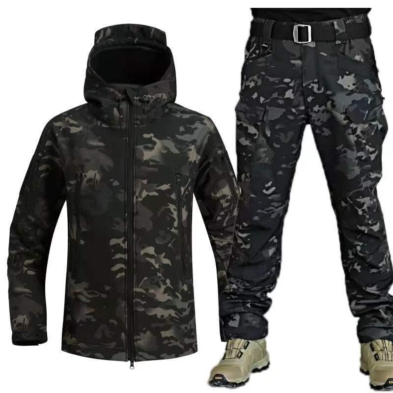 Outdoor Leather Thermal Suit Special Soldier Camouflage Dark night camouflage 2XL