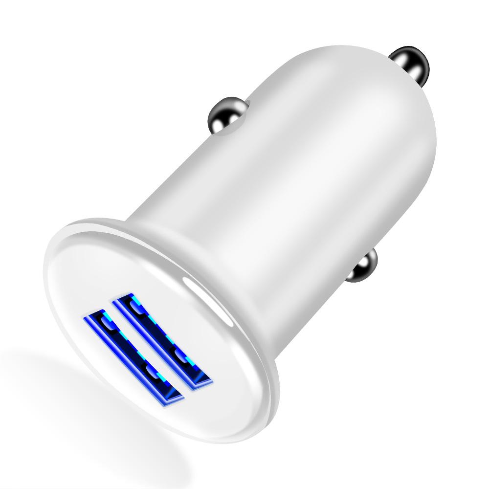 Led 3A Dual USB Electroplating Car Car Charger Mobile Phone Charger Smartphone General Cross Border Wholesale White Car charging USB