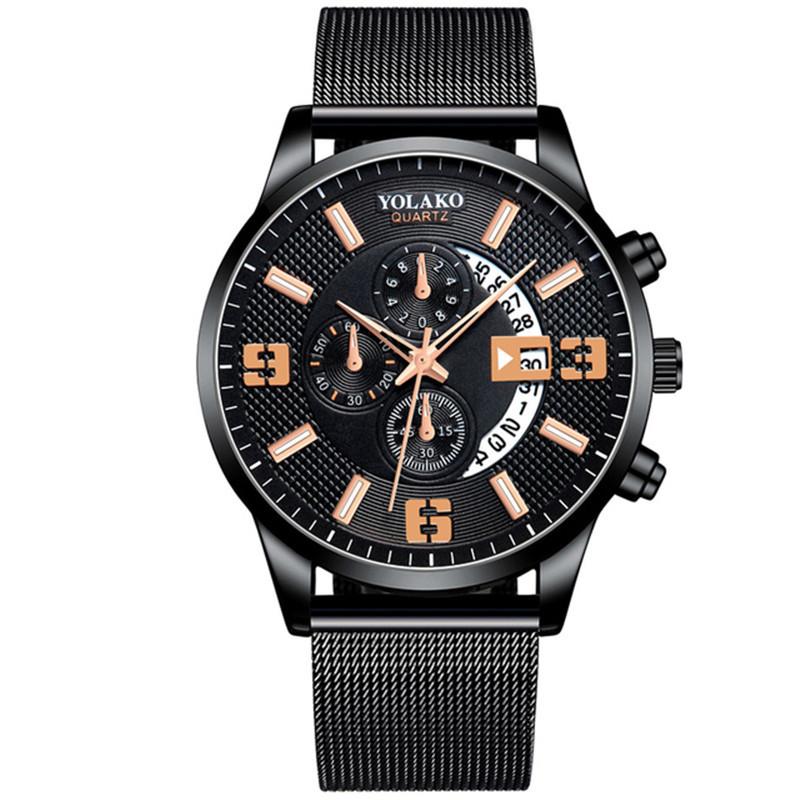Fashion Three-eye Digital Watch With Calendar Black gold