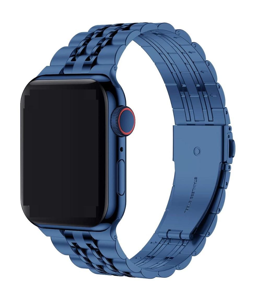 Seven-bead Stainless Steel Solid Metal Strap Blue