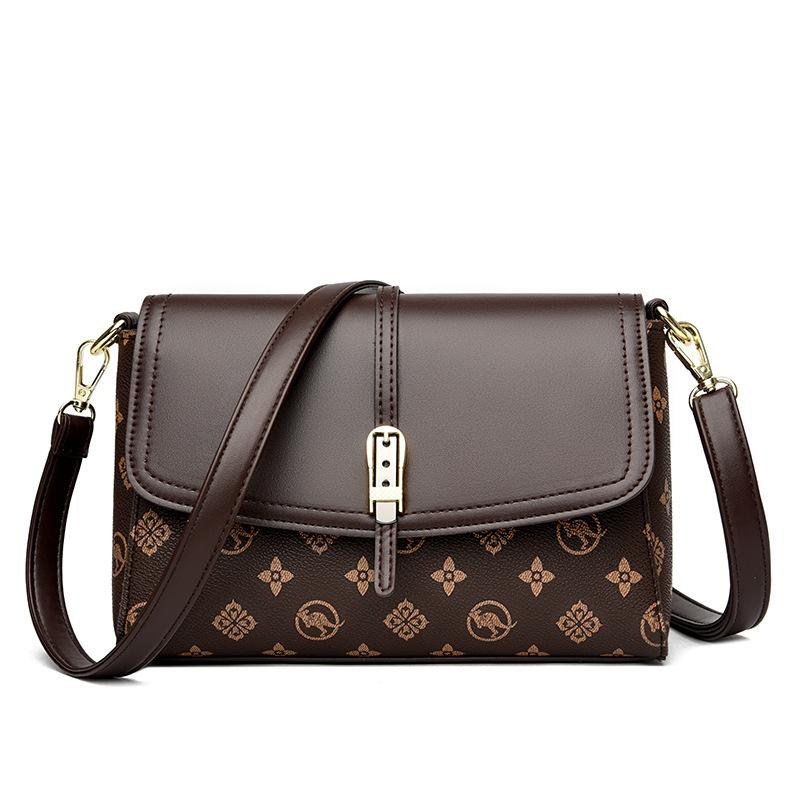 Womens Printed High-Capacity Shoulder Bag Brown With Brown