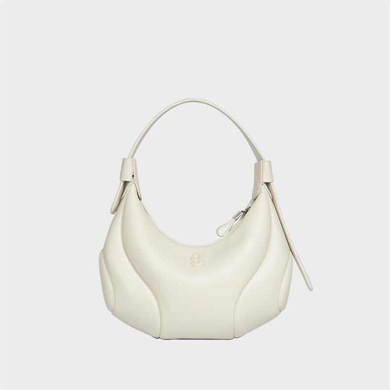 Womens Baseball Underarm Bag Crescent-Shaped Crossbody Bag Milkshake White