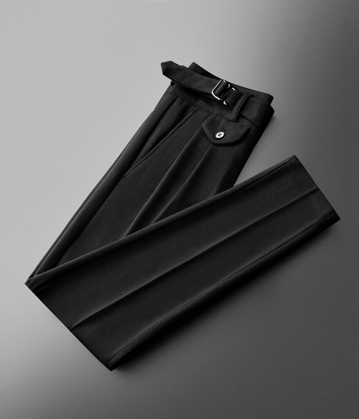 Men's High Waist Double Pleated Vertical Retro Trousers BNS23101 Black 29