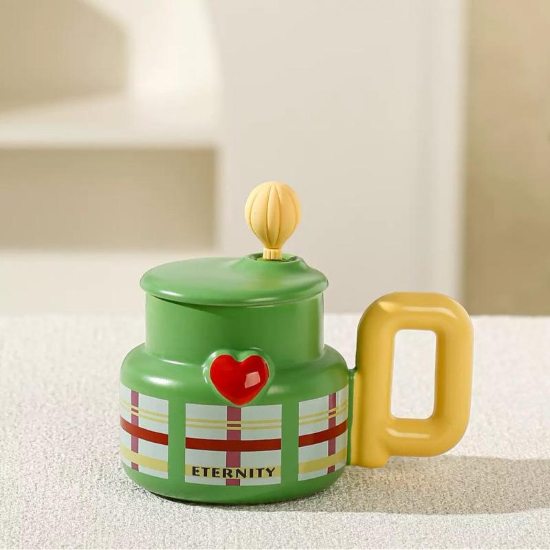 Design Mug Boys And Girls Ceramic Drinking Cup Dark Green Stripes 401to500ml