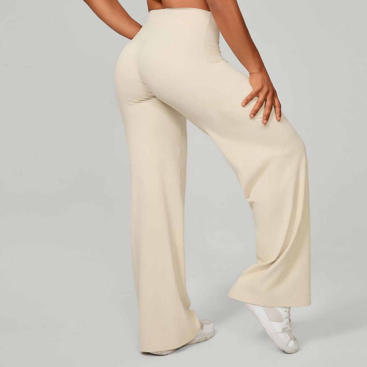 Pilates Straight Yoga Pants Versatile Loose Wide Leg Pants Running Sports Fitness Hip Show Pants Cream Apricot L