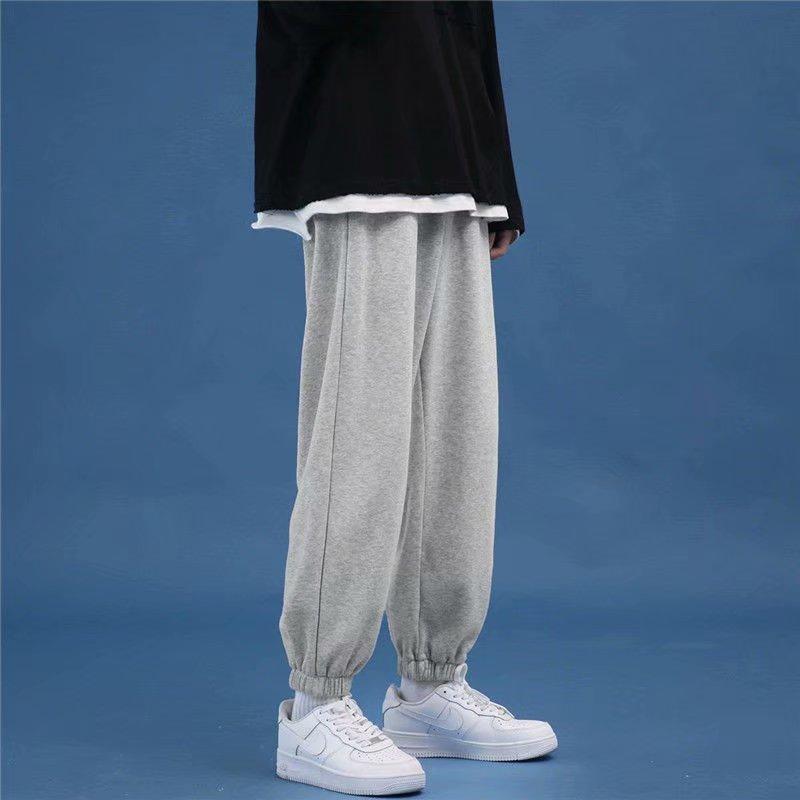 Trendy Fleece-lined Thickened Loose Tappered Gray Casual Pants Gray 2XL