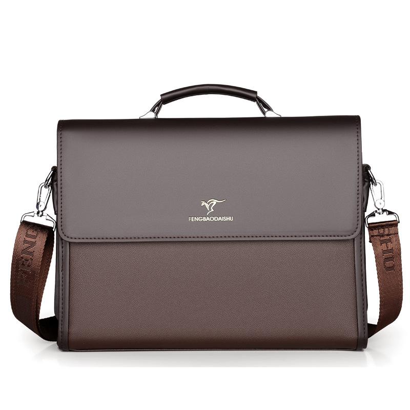 Men's Horizontal Leather Portable Briefcase Brown